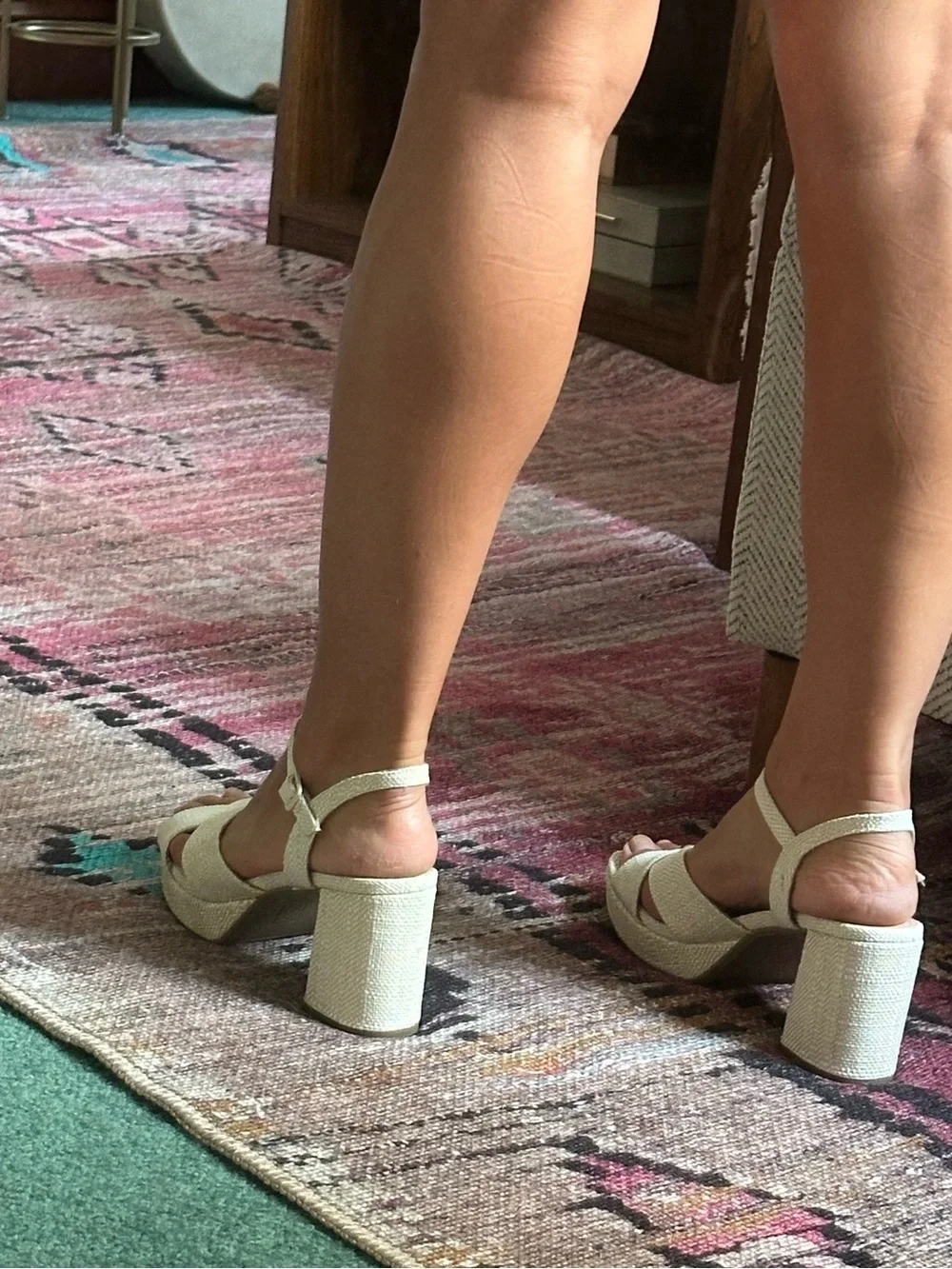 Kenneth Cole Reaction Ivory Woven Block Heel Sandals